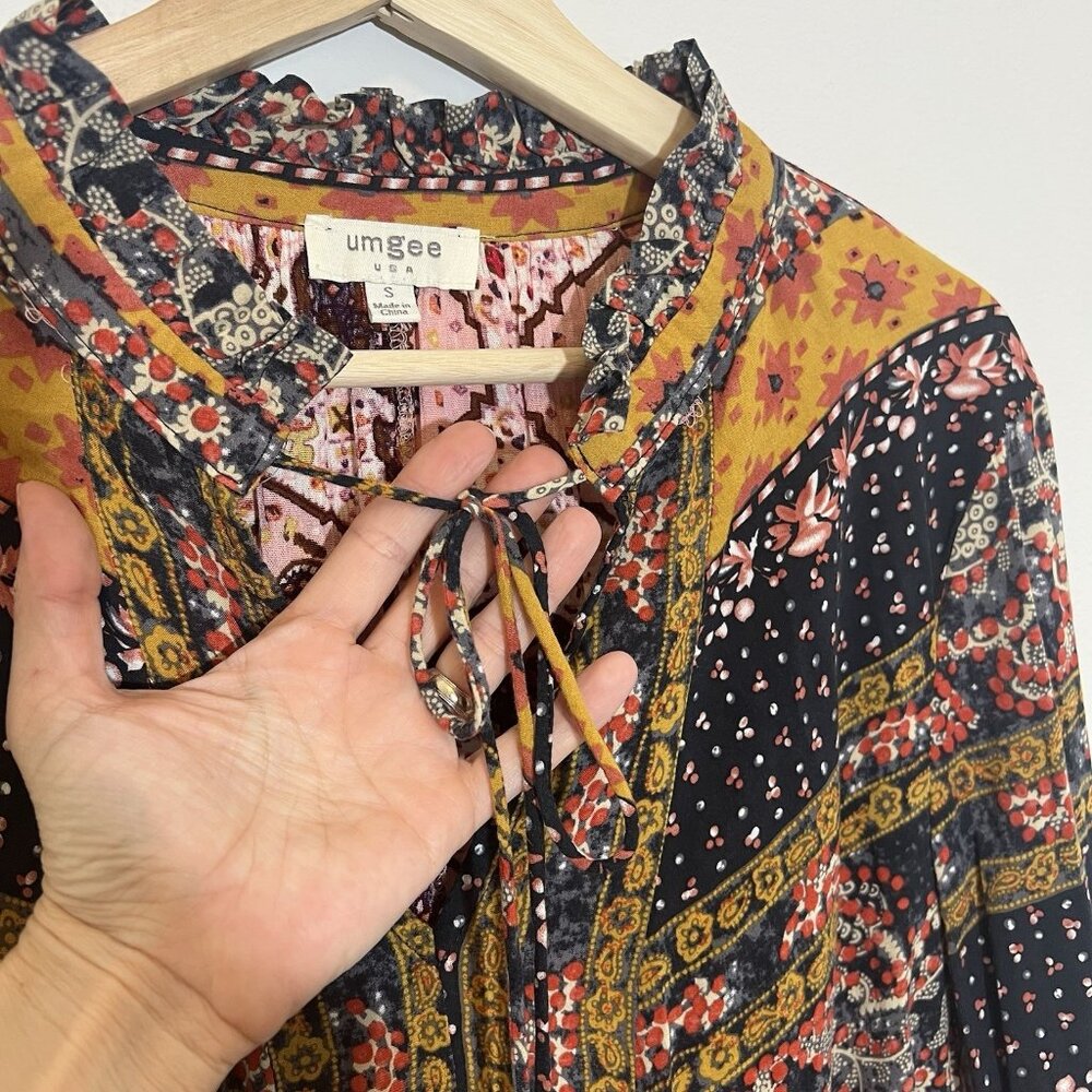 UMGEE Women’s Boho Tunic Mini Dress Small Size Bell Sleeves Rayon - Picture 7 of 12